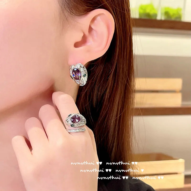 Women's New Fashion 925 Sterling Silver Jewelry Sets for Women Silver Color Luxury Zircon Snakce Necklace/Ring/Earring/Bangle