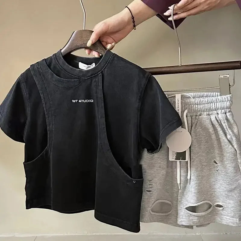 2025 New Spring Summer Kids Shirts Boy Fashion Korean Simple Style Casual Simple Style Cotton Baggy Cool