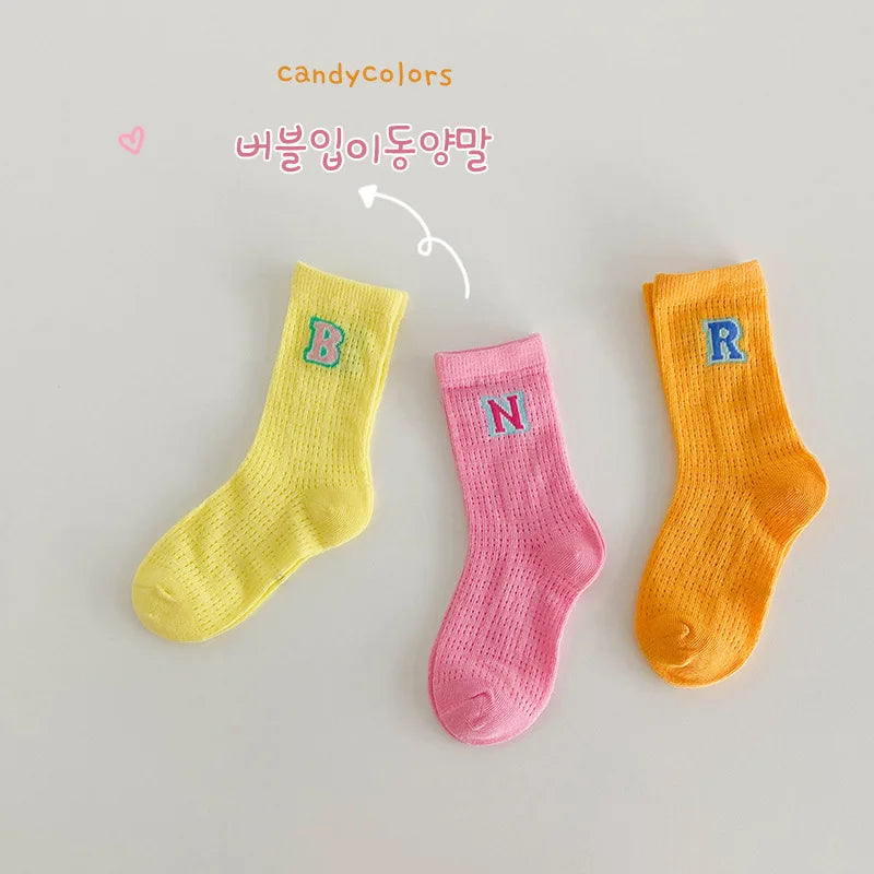 1-12Y Children Socks Summer Socks Kids Boys Girls Rainbow Color Cute Trendy Socks Ventilation 3 Pairs/bag