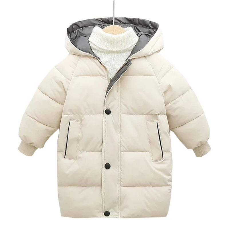 Children's Coat Winter Thickened Warm Letter Printed Boys' Cotton Jacket, Ages 3-10 Long Sleeved Zippered Girls' Coat