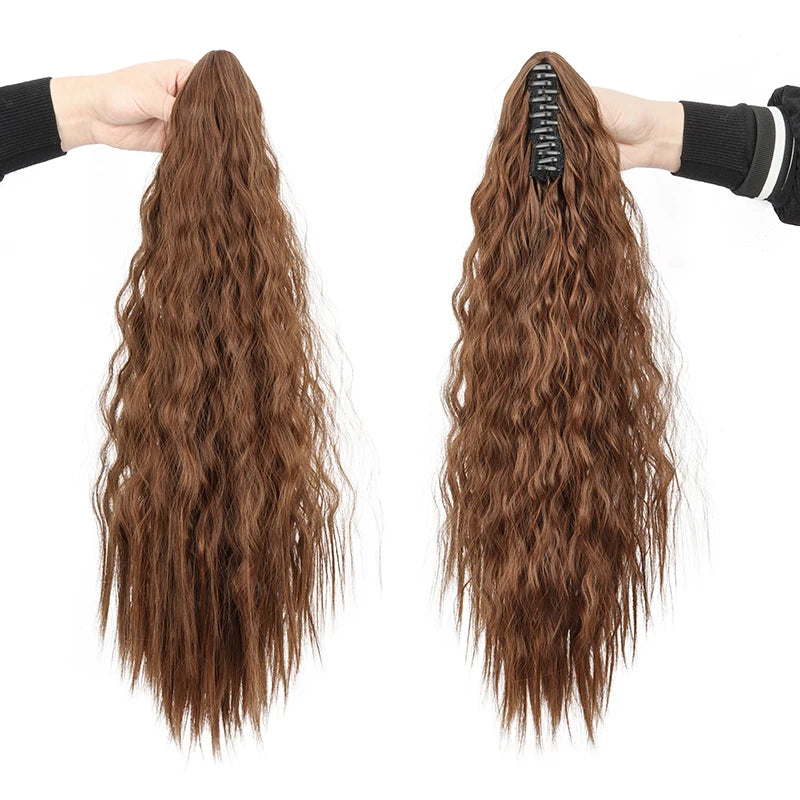Women's Synthetic Wig with Clip-on Water Ripple And Corn Whisker Ponytail Hairpiece Easy to Wear