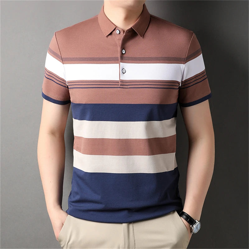 Retro Stripe Graphic Polo Shirts For Men Simple Fashion Daily Wear 3D Printed Father Polo Shirt Casual Breathable Oversized Tops