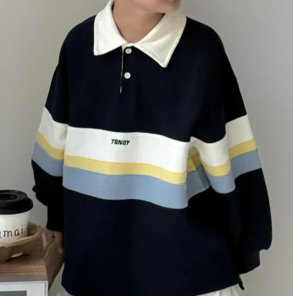 Kids Hoodie Autumn Boys Girls Children Korean Style Wide Stripes Letter Print Casual Loose Pullover Collar Sweatshirt Costume