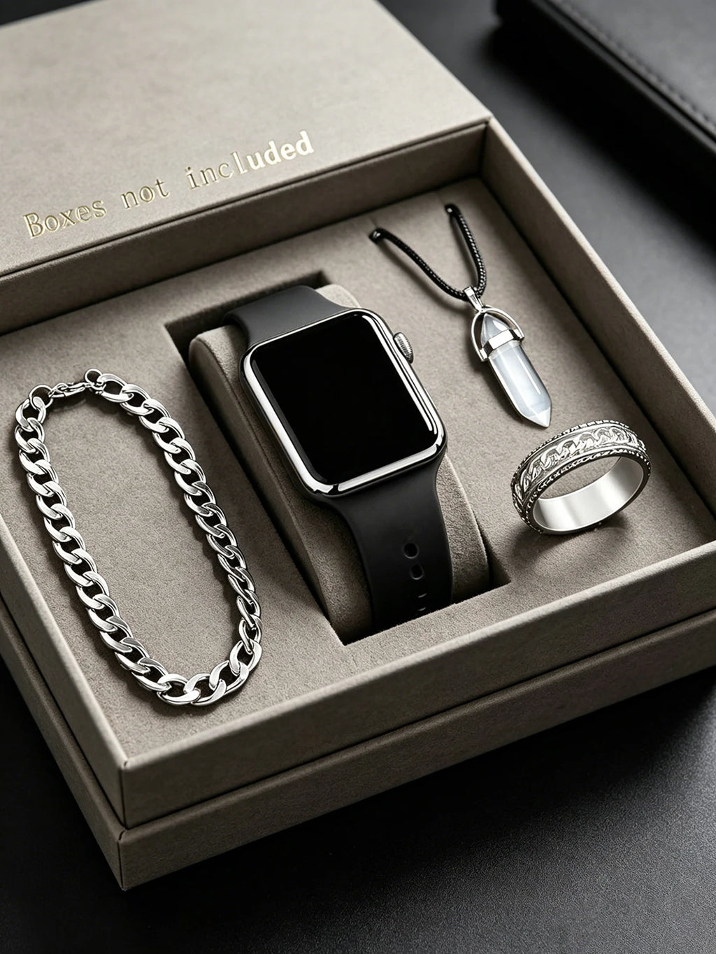 Men's LED Square Watch And Jewelry Set Birthday Gift Non-Smartwatch Box Not Included
