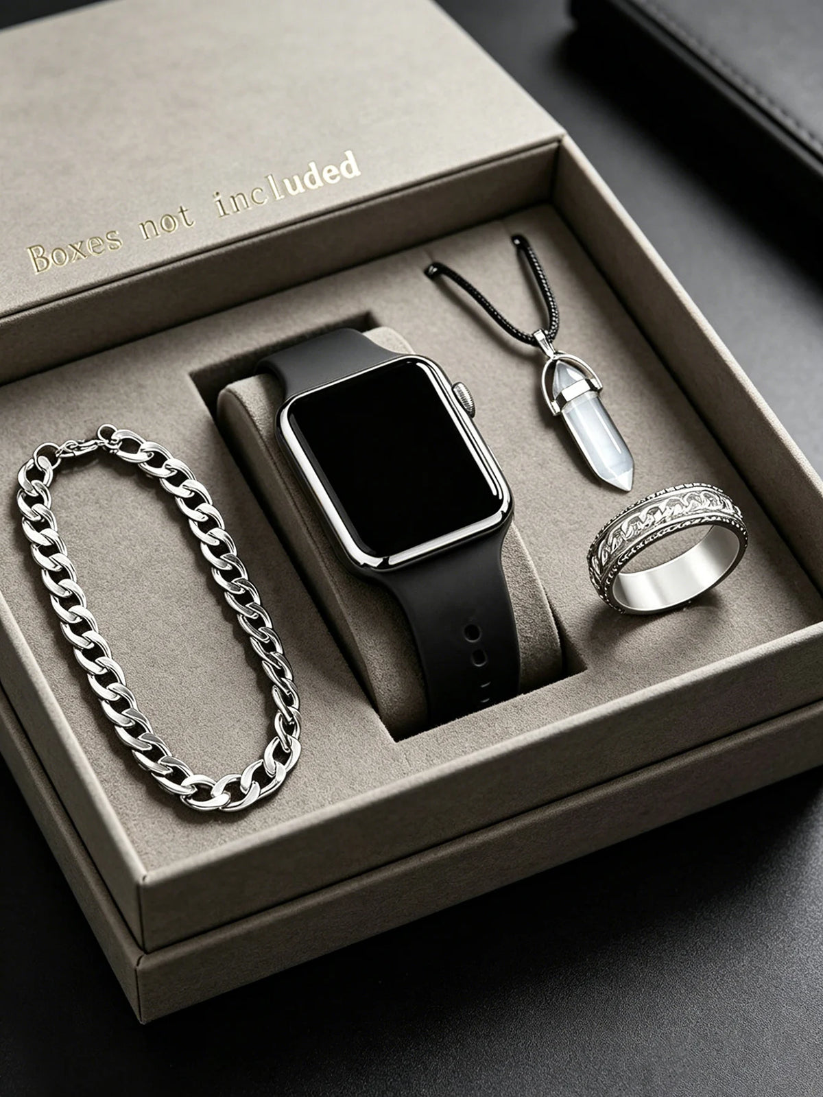 Men's LED Square Watch And Jewelry Set Birthday Gift Non-Smartwatch Box Not Included