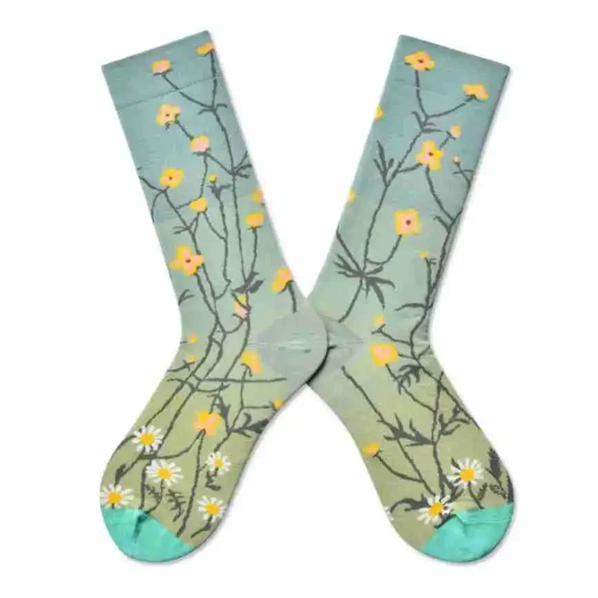 Trendy and Personalized Men Socks Hip Hop Oil Painting Abstract Sock Mouth Letter Embroidery Autumn Mid Tube Socks Women носки