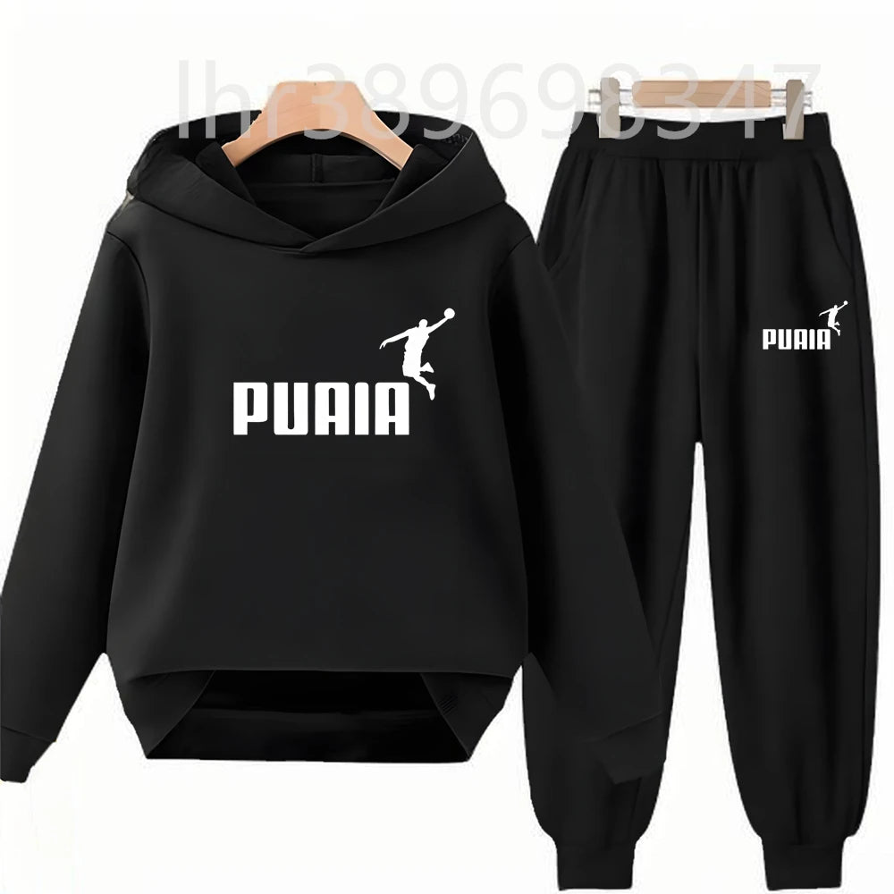 Children's Hoodies Top+Trousers Suit Girls Boy Age 3-12 Coat Casual Toddler Sweatshirt Hood Black Long Sleeves Clothing