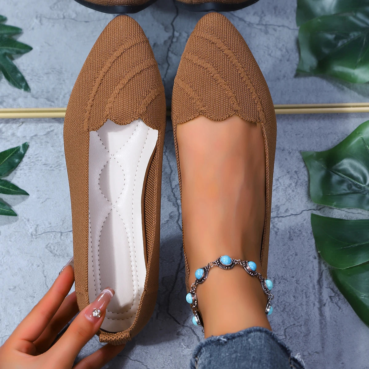 Women Flats Women Solid Slip Designer Casual Breathable Mesh Shoes Women Loafers Comfortable Shoes Pointed Toe Flat Shoes