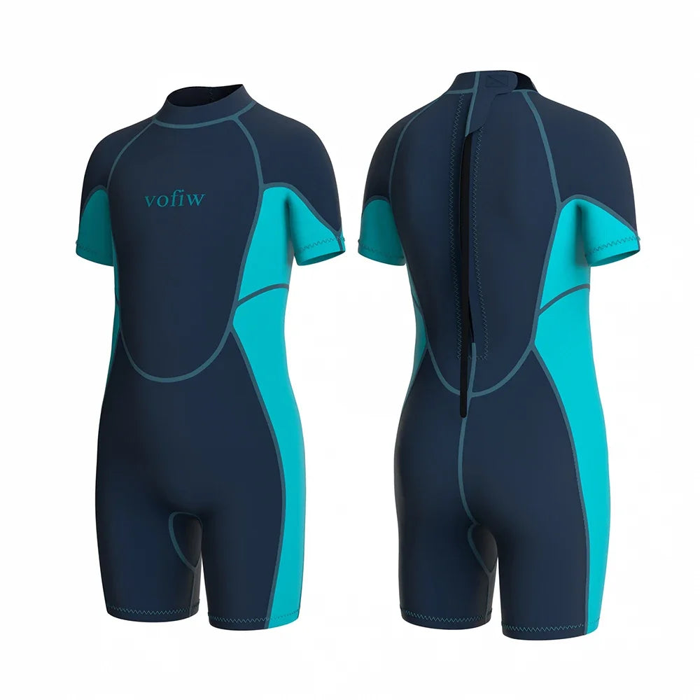 Children's 3MM Neoprene Shorty Wetsuit Back Zipper Surfing Snorkeling Swimming Suit Short Sleeves Boys Girls Kids Swimwear