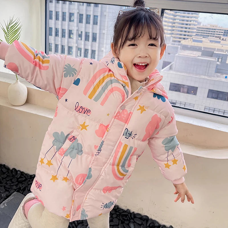 Kids Down Cotton Jacket New Winter Girls Boys Thick Hooded Warm Outerwear For 2-6 Years Children Fashion Coat Padded Clothes