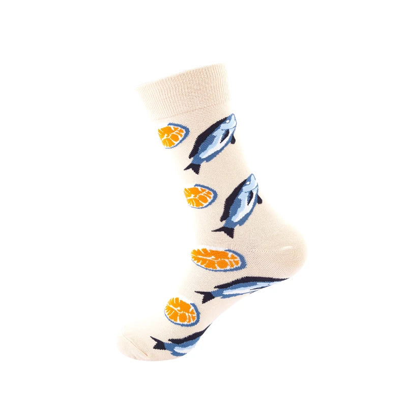 High Quality Funny Socks Women Men Cartoon Socks Seafood Eggs Avocado Sushi Sokken Calcetines Unisex Hip Hop Skateboard Socks