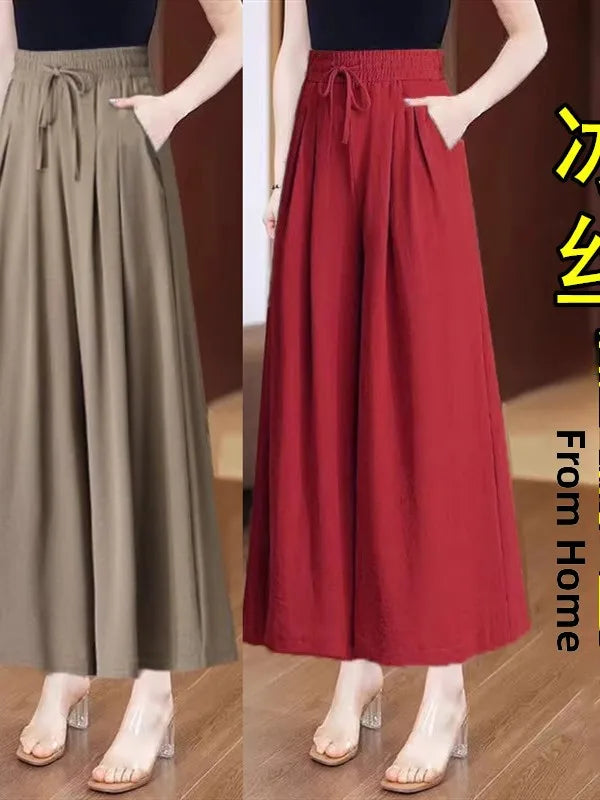 Summer Thin Wide Leg Pants Women's Slimming Trousers Drapey Maxi Skirts Middle-Aged And ly Casual Skirt Pants