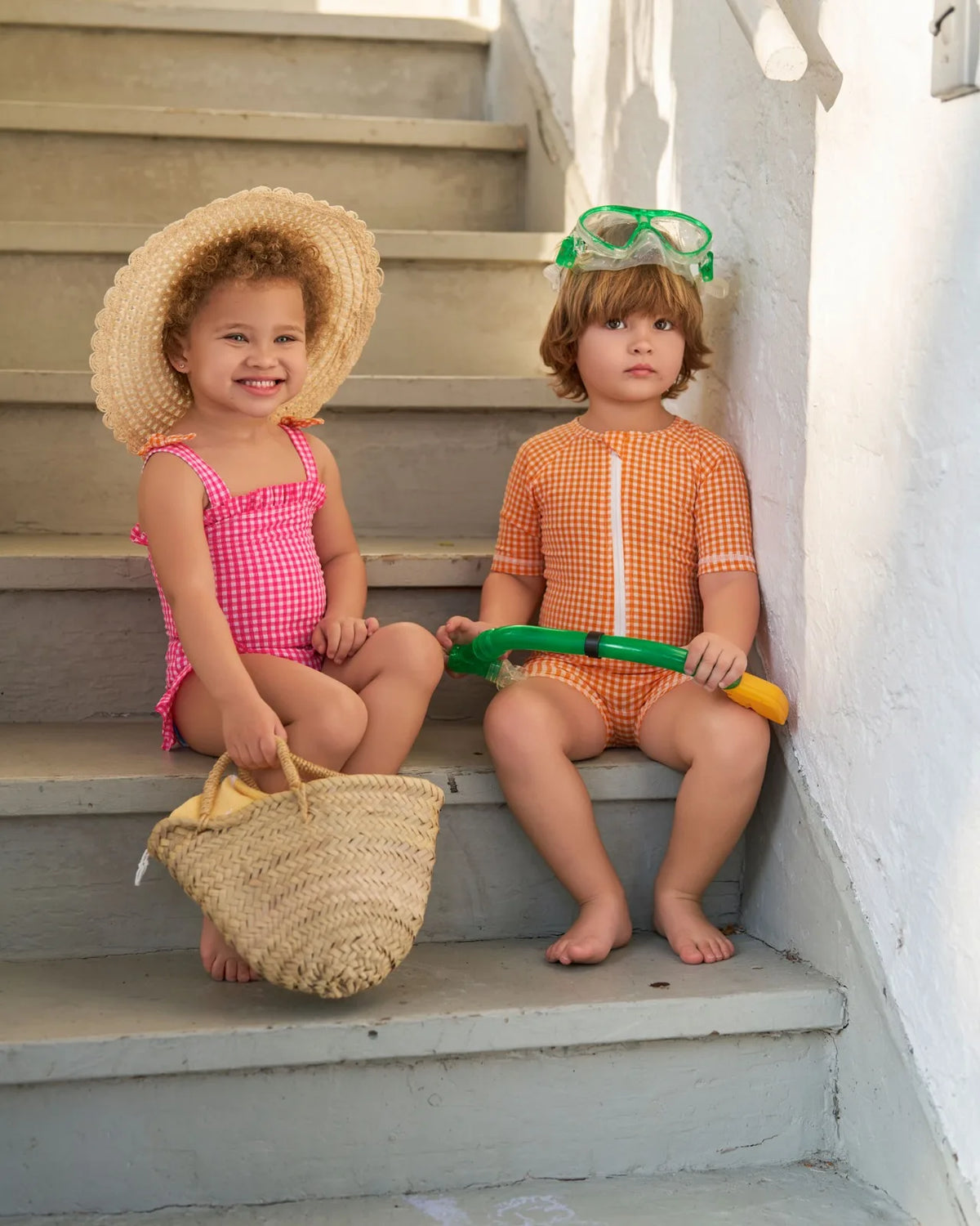 Clearance sale AS 2025 kids gingham swimwear collection