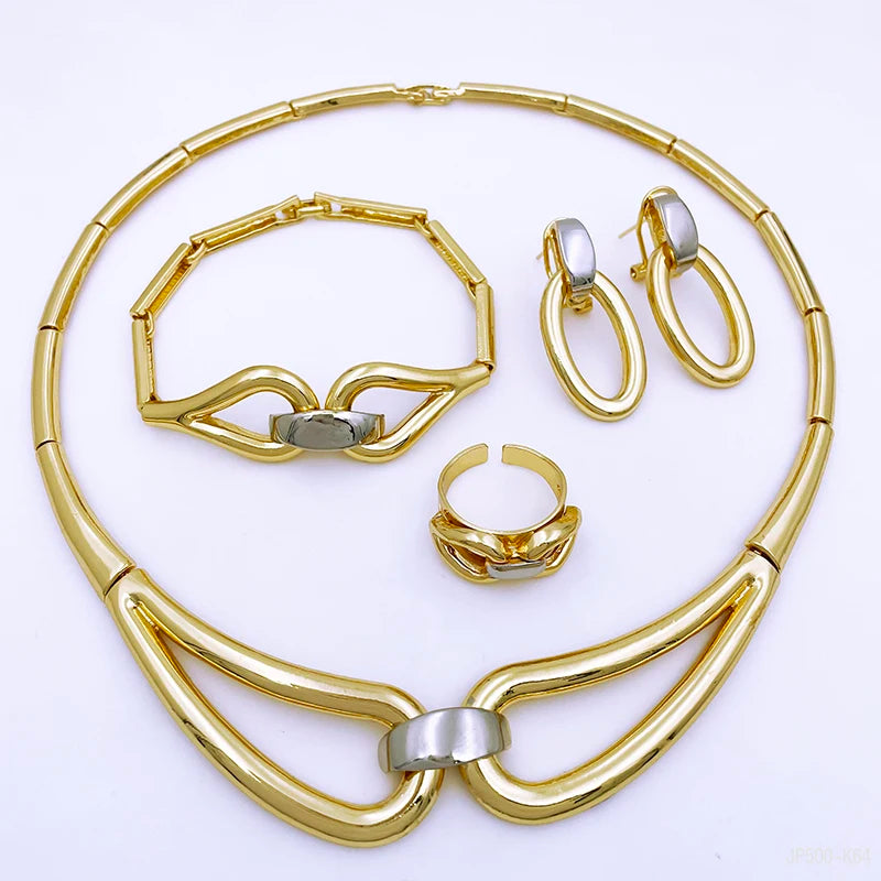 Arabic Jewelry Set For Women Charm 18k Gold Plated Full Jewelry Black And Gold Color Necklace Set Party Accessories