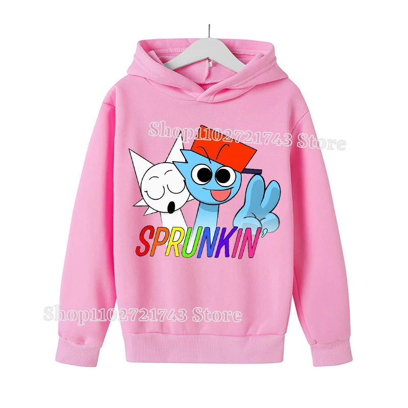 Sprunki Thick Hoodie for Children Anime Cartoon Fashion Sweatshirt Boys Girls Autumn Winter Hip Hop Hooded Hoodies Kids Clothes