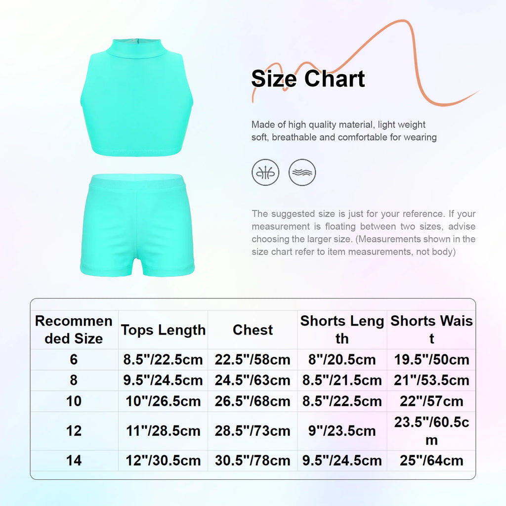 Kids Girls Swimwear 2Pcs Sleeveless Mock Neck Tank Crop Top Vest+Shorts Pants for Beach Pool Swimming Bathing Suit Sportswear