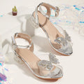 2025 Summer Latest Girls Sandals Bow Thick with Transparent Ankle Strap Children High Heels Rhine-drill Open Toe Princess Shoes