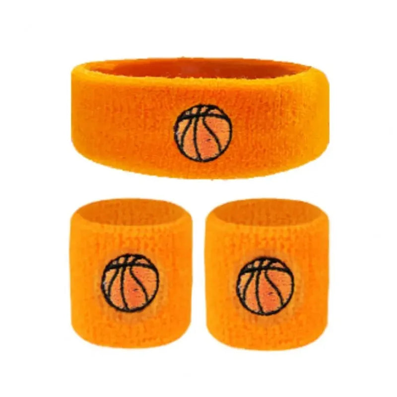 1 Set Kids Sports Headband Wristband Ball Embroidery Stretch Boys Girls Knitted Basketball Volleyball Wrist Protector Sweatband