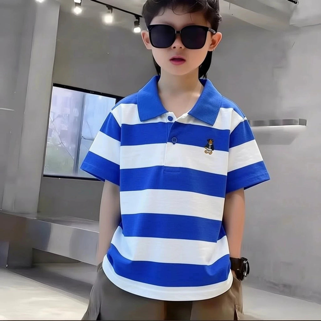 Kids Polo Shirts Summer Children's Short Sleeve Boys Top Polo Shirt Color Striped 2Y-12Y Teens Cotton Girls School Shirts