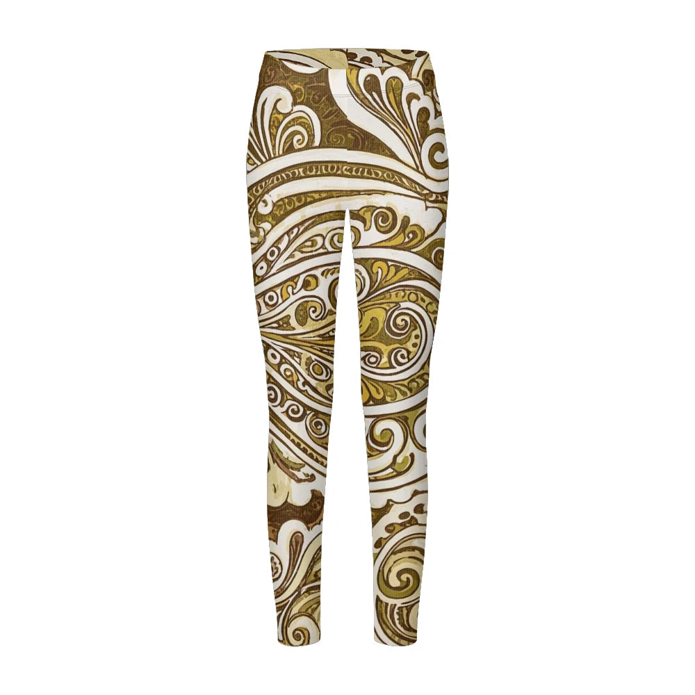 Women High-Waisted Vintage Paisley Print Sports Leggings Full Length Athletic Pants for Yoga Fitness and Casual Boho Chic Wear
