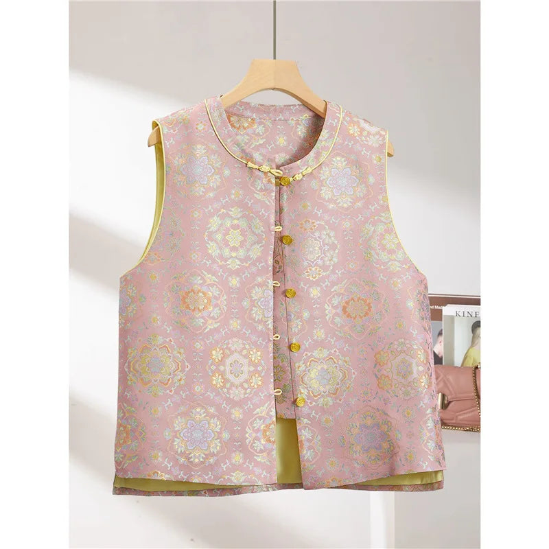 Thin Vest for Women Clothing Ethnic Style Print Vintage Clothes Streetwear Coats Women Jackets Chinese style Casual Summer