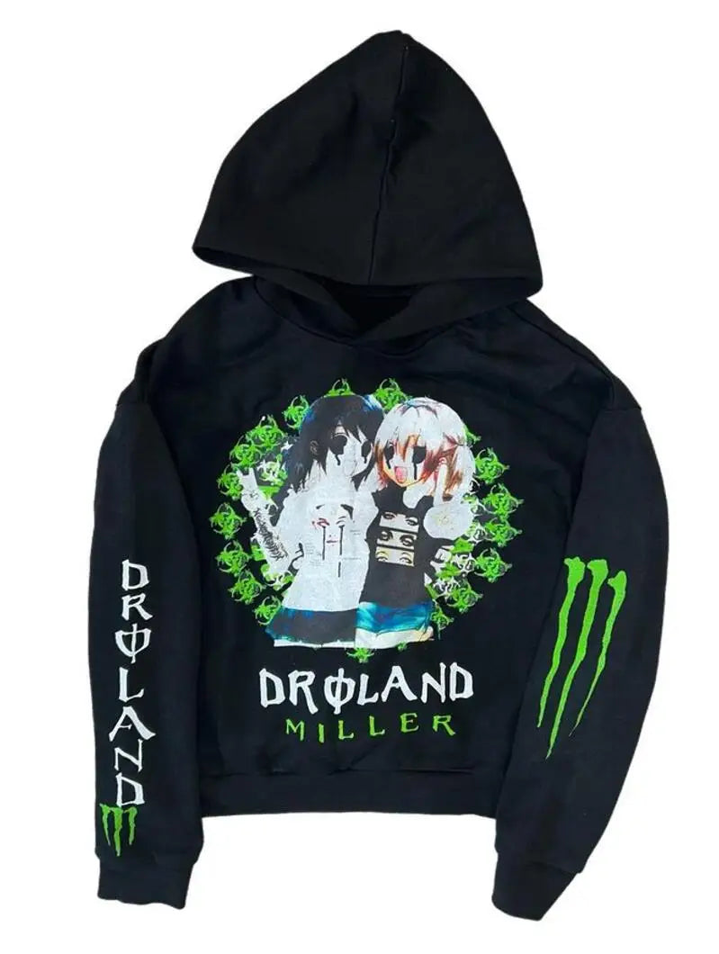 2025 American retro personalized hoodie trendy sports sweatshirt Y2K letter pattern printed hooded sweatshirt street wear