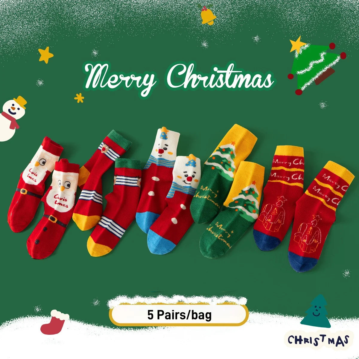 Children Christmas Socks Cotton Socks 5 Pairs Girls Boys Autumn Winter Socks Kids Calf Socks