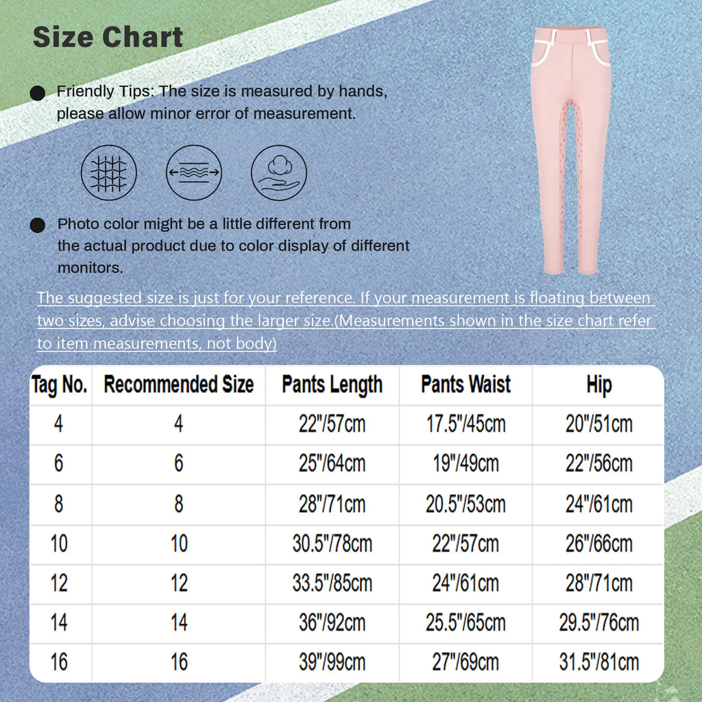 Unisex Kids Boys Girls Horse Riding Sports Clothes Anti-skid Full Seat Equestrian Pants Leggings Workout Bottoms Daily Wear