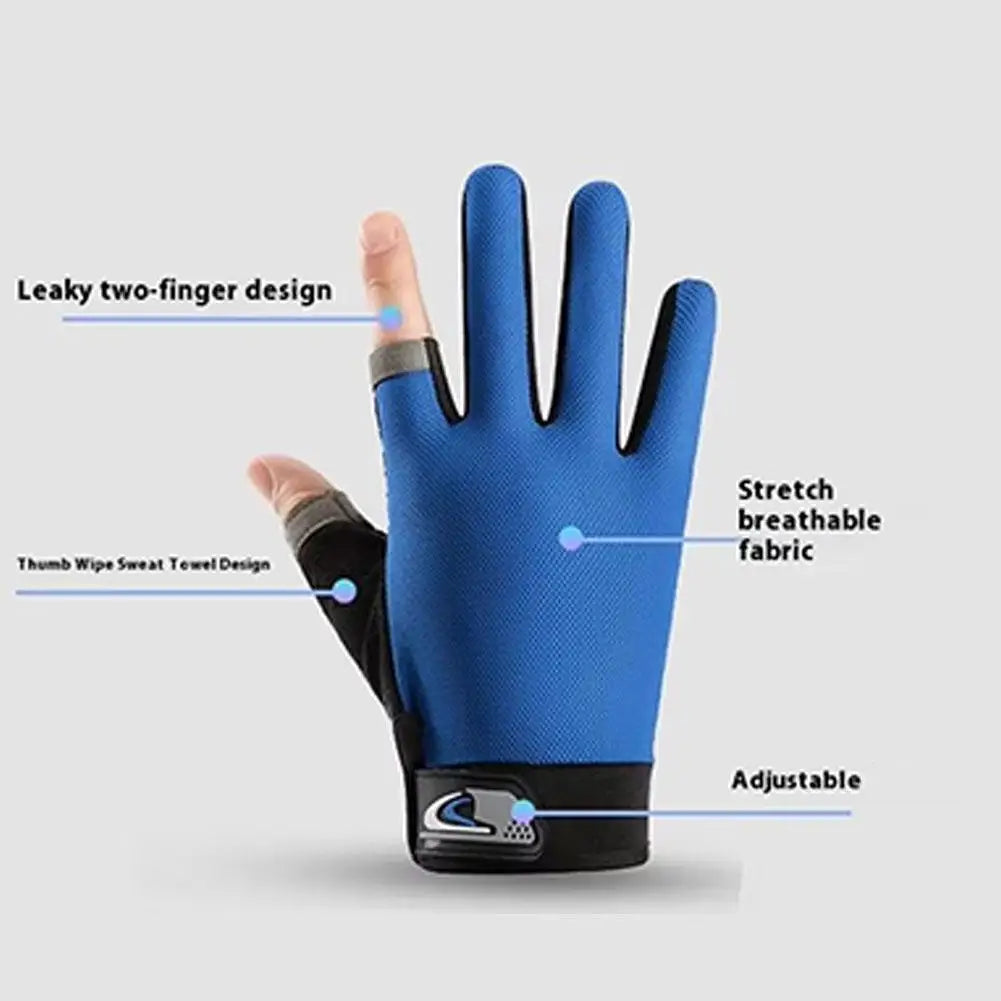 Men Fishing Gloves Women Two Finger Cut Male Touchscreen Angling Anti-Slip Sun-Proof Breathable Cycling Fitness Gloves