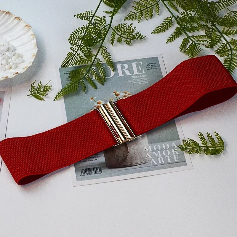 Women Elastic Band Wide Belts Simple Down Coat Waist Belt Female Black Strap Dress Decoration Accessories Metal Buckle Waistband