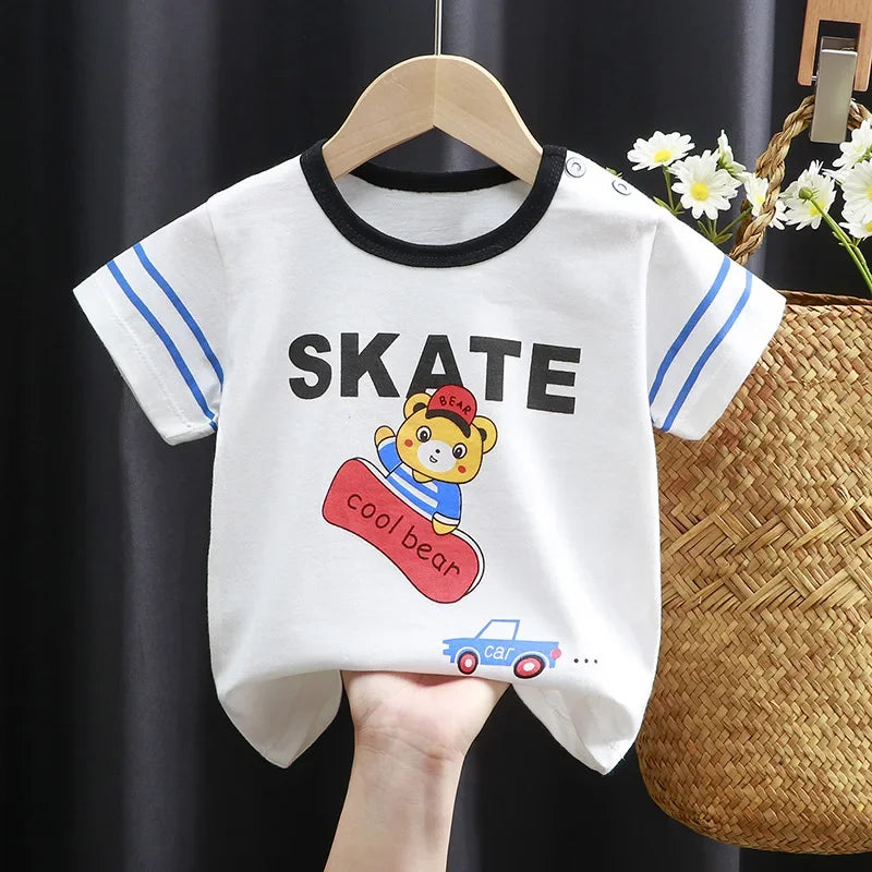 T-shirts Kids Toddler  Children's Clothing Cartoon Print Cotton Tee Tops Boys and Girls Clothes Baby Summer