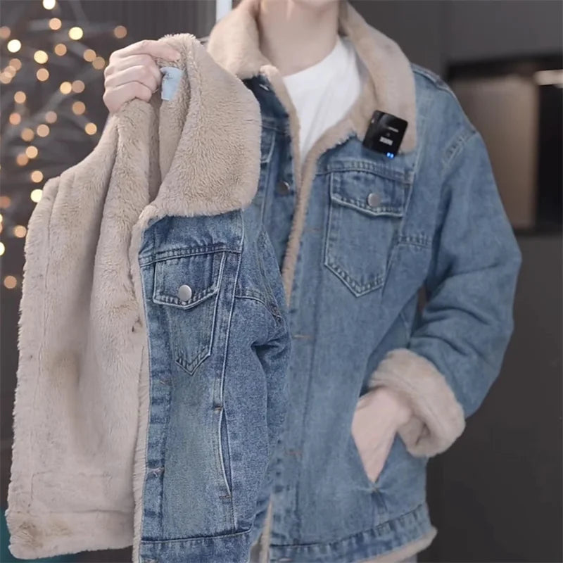 Girls Thick Denim Jackets Children's Plus Velvet Winter Warm Coats New Padded Outerwear Kids Fleece-lined Casual Clothing 4-12Y