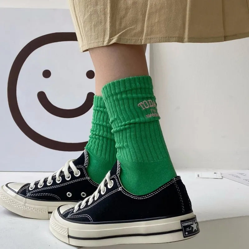 For Men Women Couple Funny Cotton Socks Embroidery Letter Today I’m Awesome Japanese Korean Designer Couple Mid-tube Sports Sox