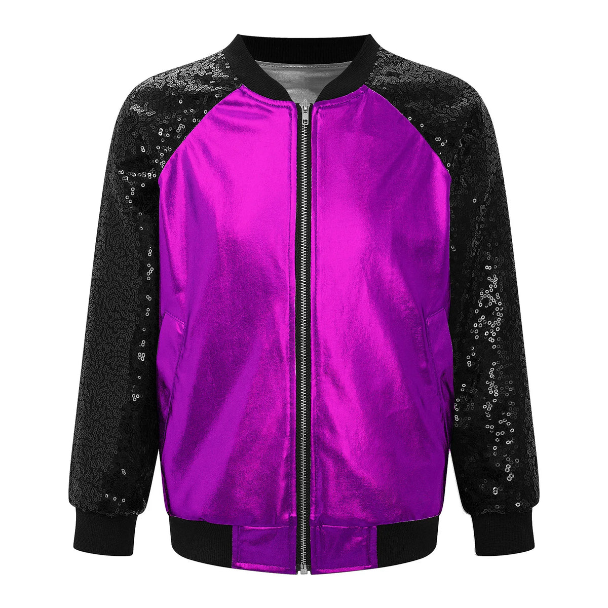 Kids Girls Hip-hop Jazz Street Dance Coat Long Sleeve Shiny Bronzing Cloth Baseball Jacket Bomber Outerwear Streetwear Dancewear