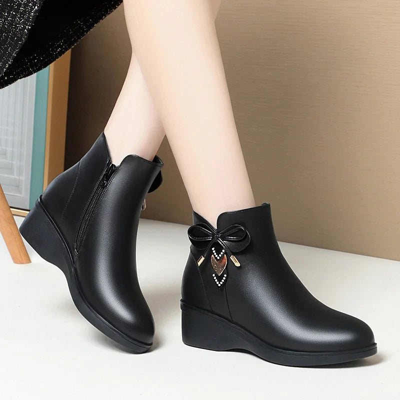 Women's Boots 2023 Winter Cotton Shoes  Bow-knot Ankle Boots for Women Zipper Fashion Boots Platform Mother Boots