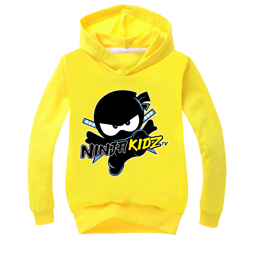 Kids Funny NINJA KIDZ Hoodies Boys Casual T Shirt Cartoon Long Sleeve Children T-Shirts Spring fall Girls Tops Children Clothes