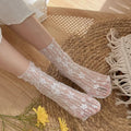 Women's Harajuku Kawaii Ladies Breathable Transparent Floral Lace Socks Sweet Mesh Fishnet Socks Soft Funny Socks Hosiery