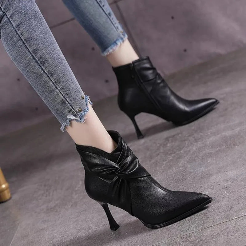 Booties for Women 2025 Versatile New Small Pointed Toe Thin Heel Skinny Boots