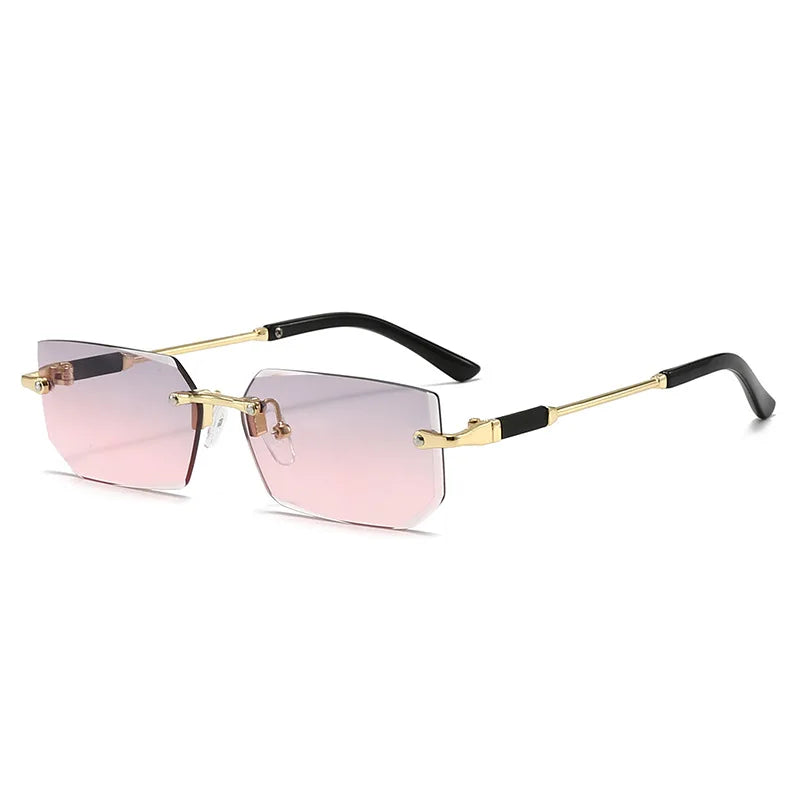 Trendy Rimless Sunglasses for Men Women Luxury design Rectangle Frame Sun Glasses Retro Shades Summer Traveling Eyewear UV400
