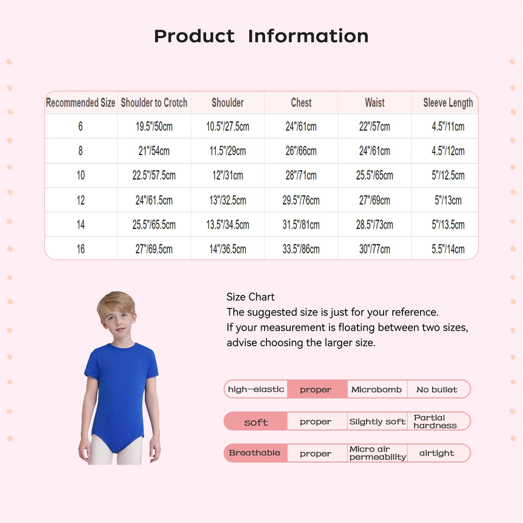 Kids Boys Ballet Gymnastic Dance Costume Jumpsuits Yoga Sports Dancewear Solid Color Short Sleeve Press Buttons Crotch Leotards