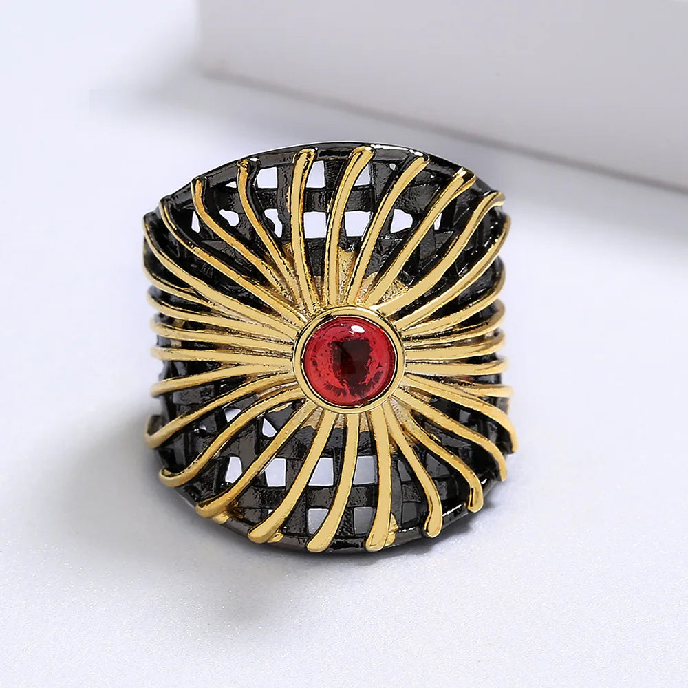 Unique Jewelry Rings for Women 925 Stamp Creative Hollow Sunflower Rings Black Gold Two Tone Jewelry Engagement Gift