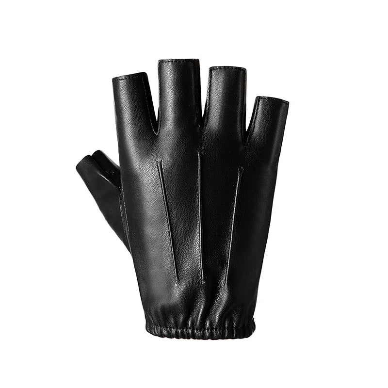 Fingerless Men Gloves PU Leather Motor Punk Gloves Male Mittens Black Half Finger Outdoor Tactical Mens Leather Driving Gloves