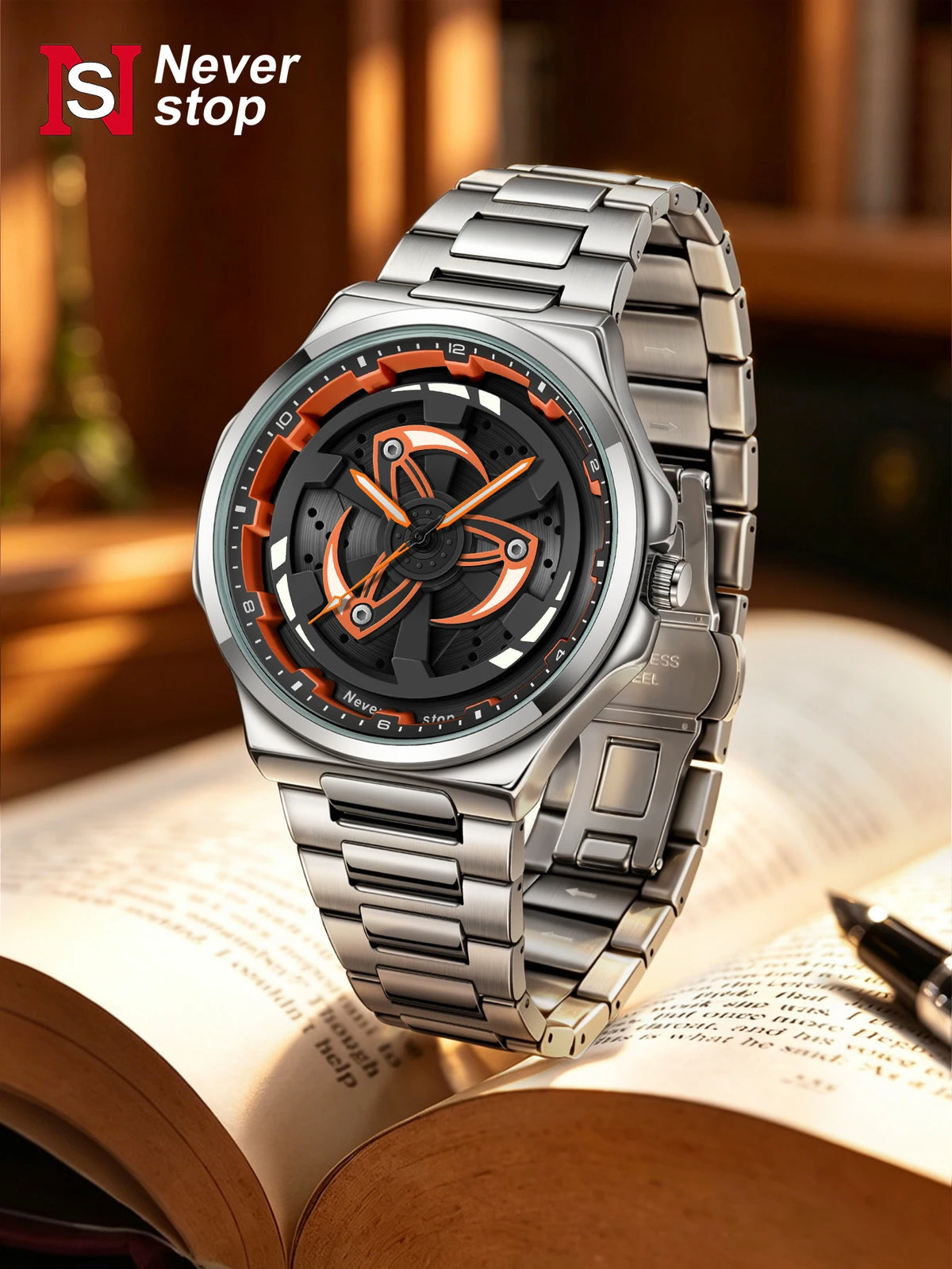 Men's Black Steel Quartz Watch - Stylish Rotating Bezel, Premium Creative Gift Idea