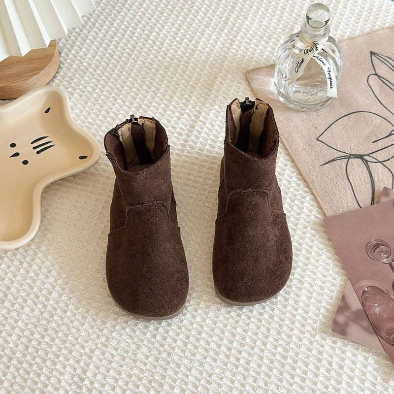 2025Autumn Winter Baby Boys Girls Boots Oxford Suede Children Casual Shoes Outdoor Anti-slip Infant Shoes Plush Kids Ankle Boots