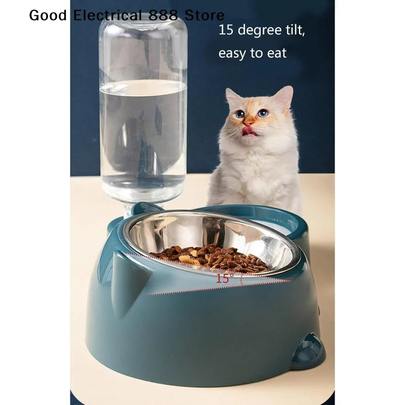 【G】2 In 1 Pet Feeding Bowl Set With Automatic Water Dispenser Non Slip Base For Small Dogs Cats Indoor Daily Feeding Use