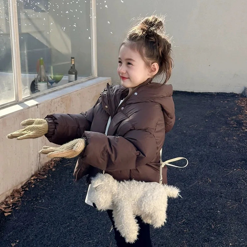Teen Girls Jacket Winter New Solid Color Thick Keep Warm Hooded Zipper Bread Jacket For 3-12 Years Kids Cotton Down Outerwear