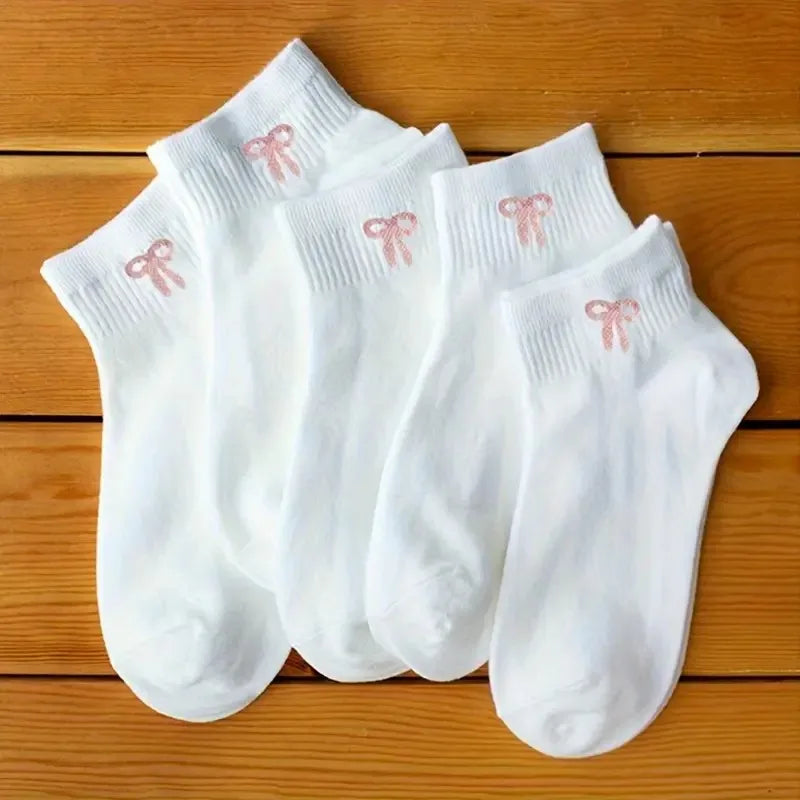 Women's Cute Bow Printed Black White Socks Spring Autumn Sweat Absorbing Breathable Soft Comfortable Casual Socks 5/10 Pairs