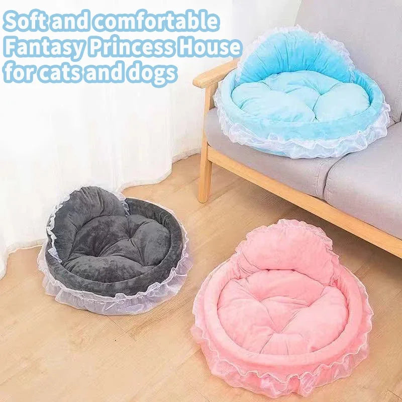 Fantasy Bow Lace Pet Bed Cute Large Dog Beds Cat Pet Sofa Detachable Oval Pink Princess Pet Bed Basket For Dog Wedding Furniture