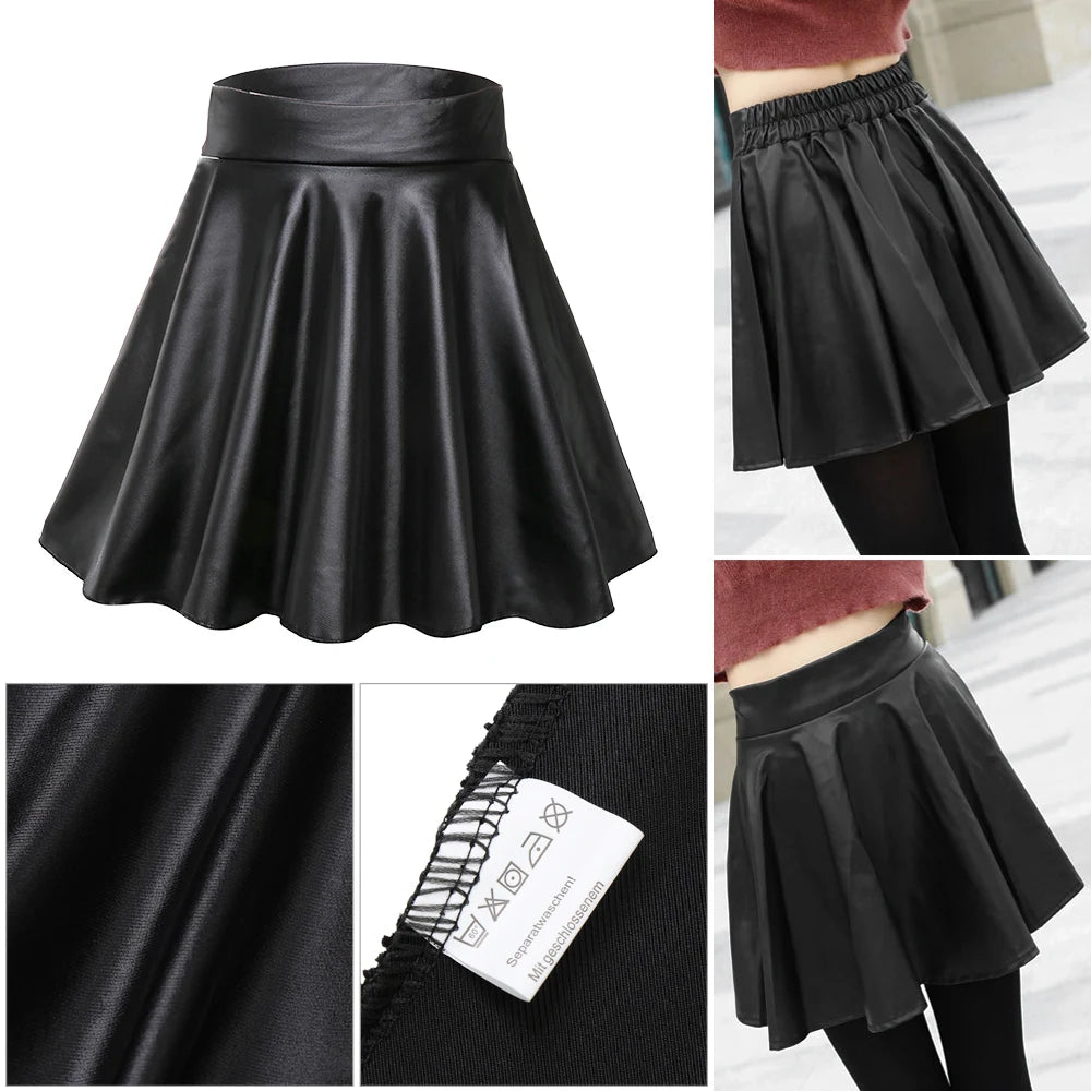 Fashion Faux Leather Skirts High Waist Elastic Mini Short Skirt Multipurpose Women Girls Clothing For Skater Work Nightclub