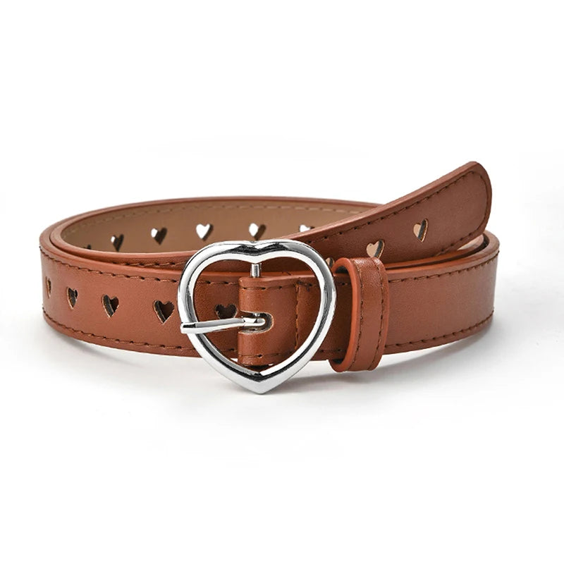 Children Faux Leather Belt Kids Cute Peach Heart Buckle Belts Girls Waist Belt